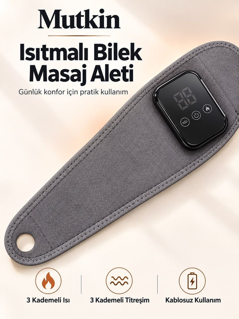 Isıtmalı Bilek Masaj Aleti Kablosuz 3 Kademeli Titreşimli Dokunmatik Ekranlı