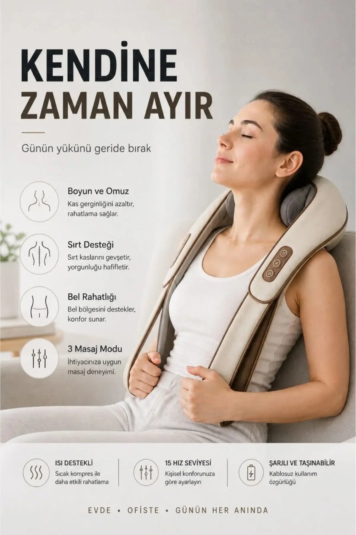 Şarjlı Ovmalı Isıtmalı Boyun Sırtbel Omuz Cihazı Bacak Insan Eli Yoğurma Hissi Veren Masaj Aleti