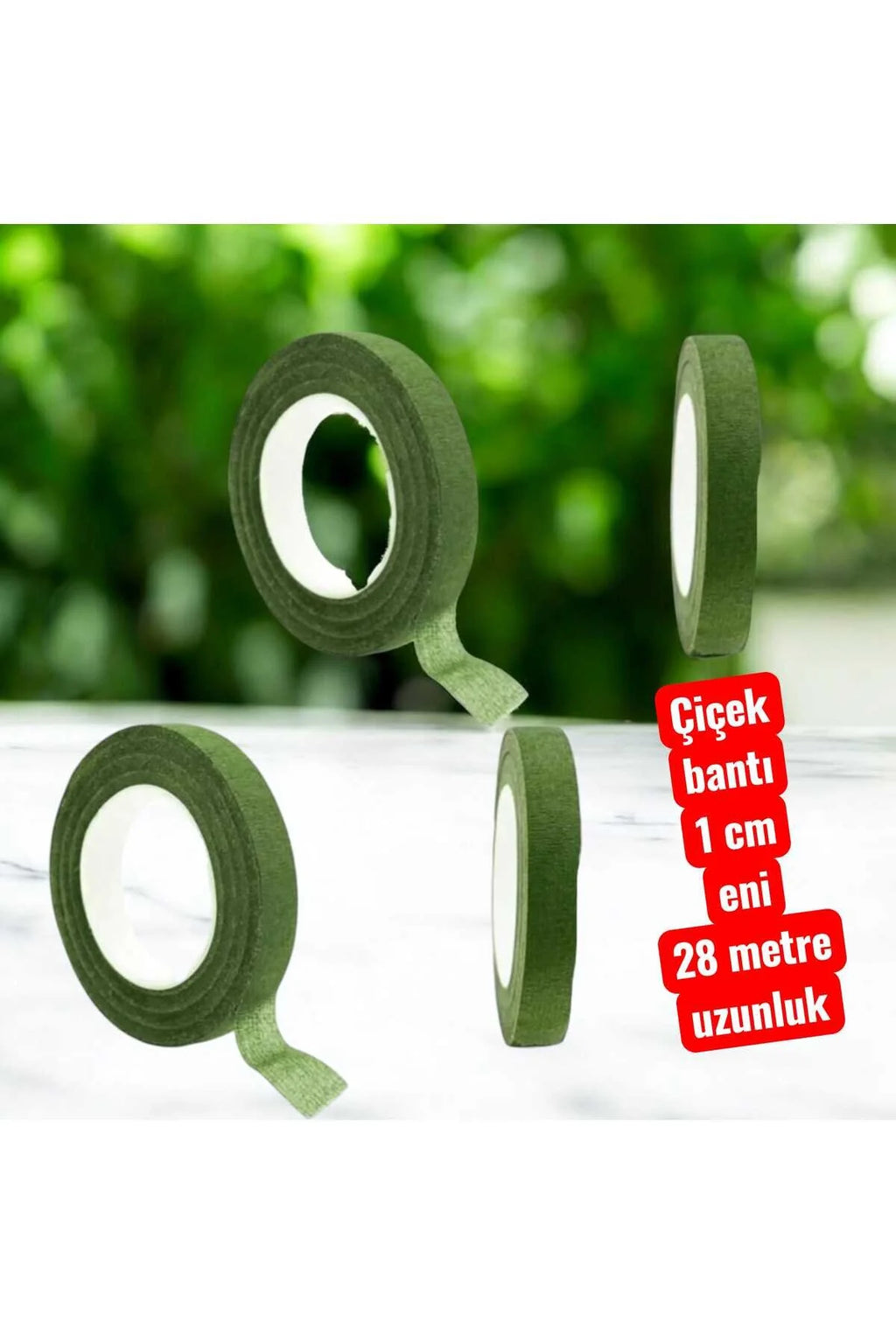 Yeşil Çiçek Bandı, Çiçek Teli sarma, buket çiçek bandı,El yapımı Yeşil DIY 1 cm eni 1 adet 28 metre