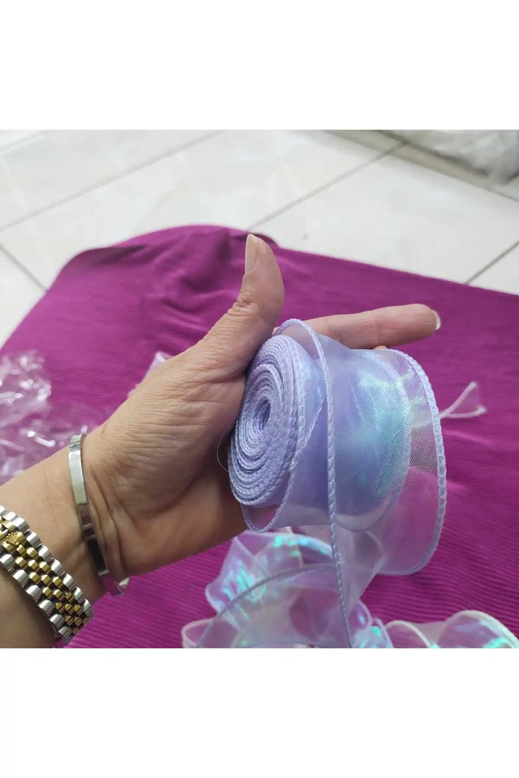 9 m Organze Kurdela – Hediye Paketlemelerin -Çiçek yapımı-hobi işleriniz -DIY-Lila-Mor
