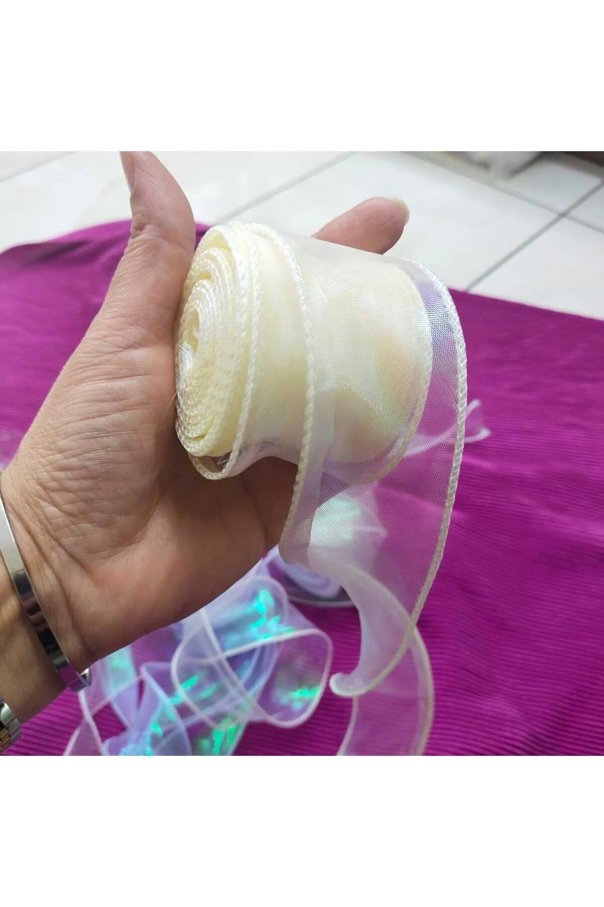 9 m Organze Kurdela – Hediye Paketlemelerin -Çiçek yapımı-hobi işleriniz -DIY-Krem