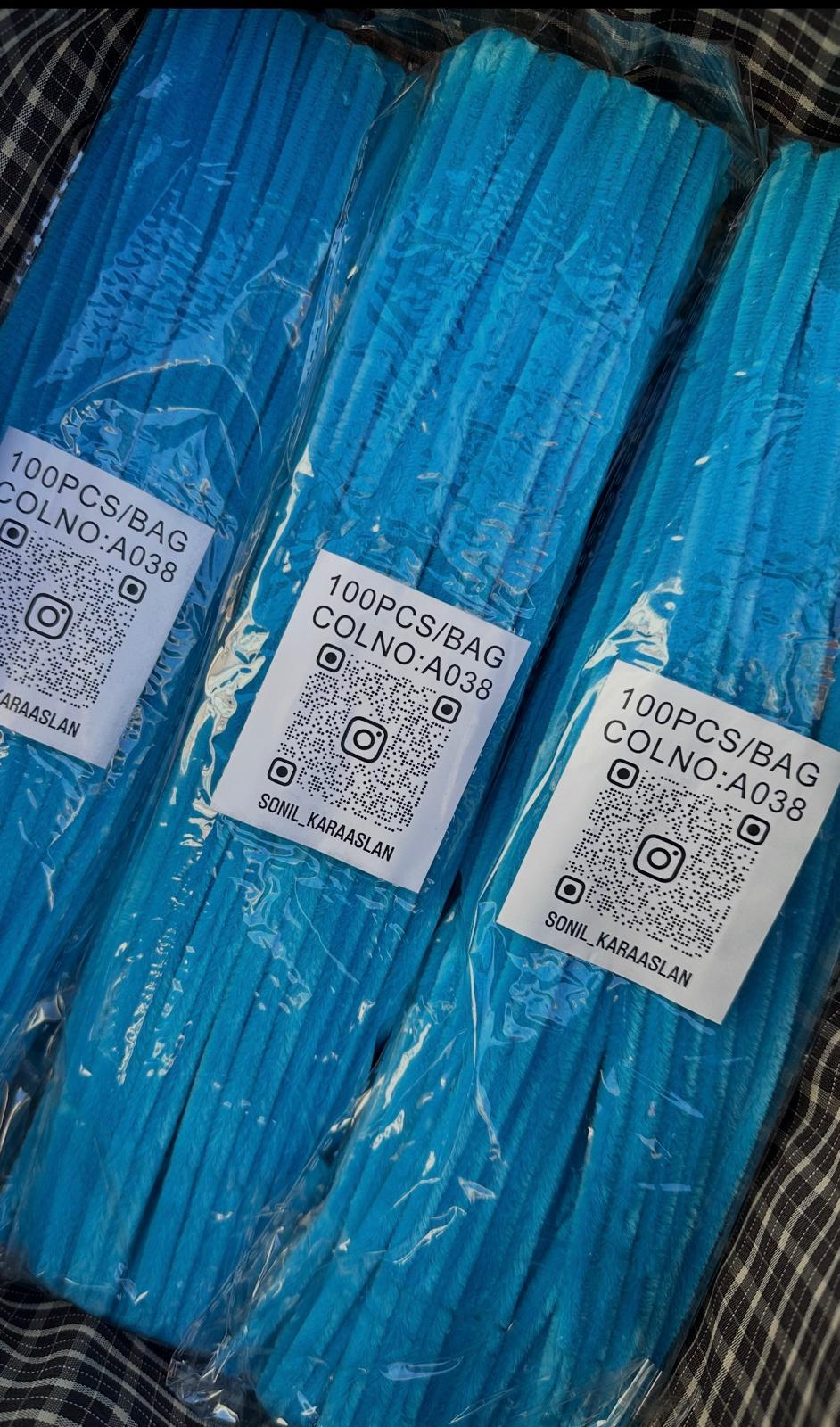 ŞÖNİL 100 LÜ MAVİ RENK KOD A038 30 CM -🛍️ YOĞUN TÜYLÜ HOBİ ÇUBUĞU TEL EL İŞİ 100 LÜ PAKET💐