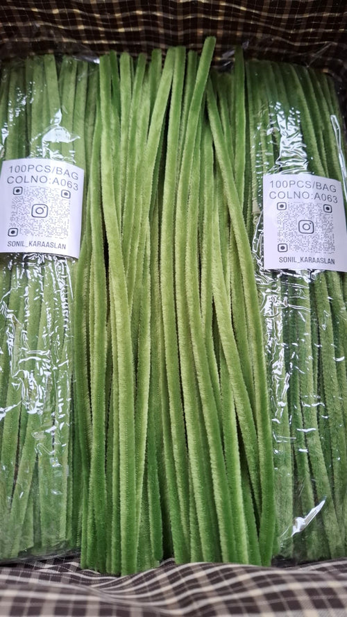 30 cm A063 YEŞİL KOD ŞÖNİL -🛍️ TÜYLÜ HOBİ ÇUBUĞU 100 LÜ PAKET💐
