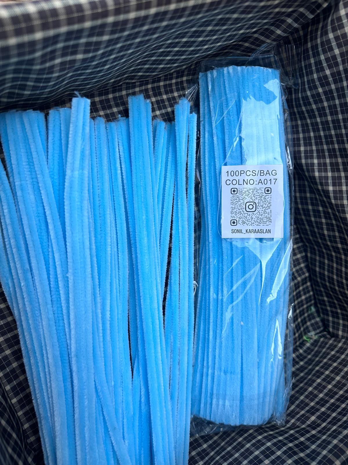 ŞÖNİL 100 LÜ MAVİ RENK KOD A017 30 CM -🛍️ YOĞUN TÜYLÜ HOBİ ÇUBUĞU TEL EL İŞİ 100 LÜ PAKET💐