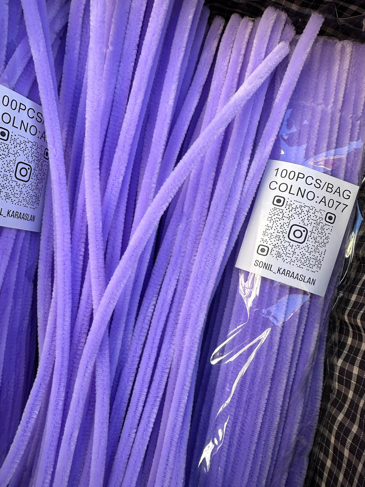 ŞÖNİL 100 LÜ MOR RENK KOD A077 30 CM -🛍️ YOĞUN TÜYLÜ HOBİ ÇUBUĞU TEL EL İŞİ 100 LÜ PAKET💐