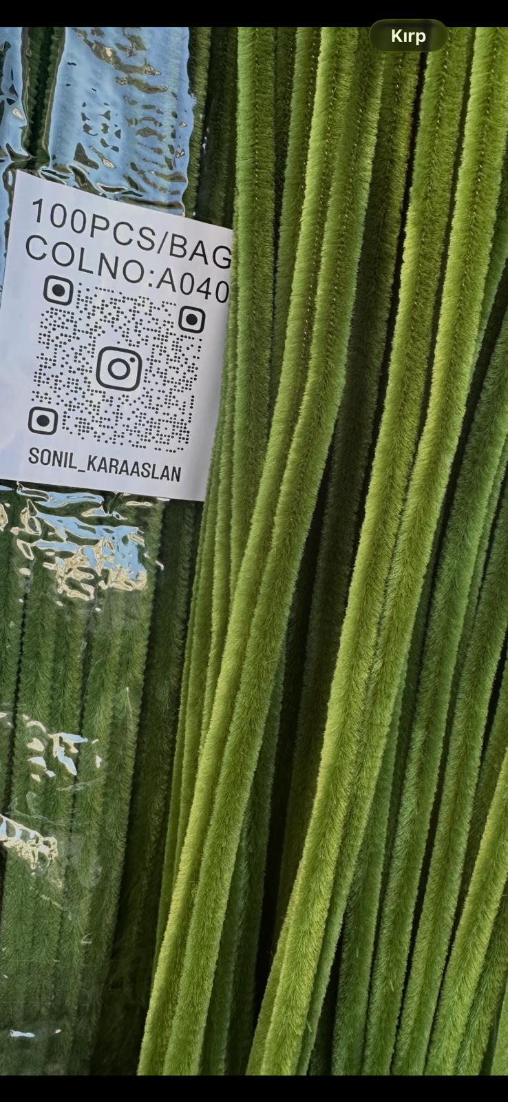ŞÖNİL 100 LÜ YEŞİL RENK KOD A040 30 CM -🛍️ YOĞUN TÜYLÜ HOBİ ÇUBUĞU TEL EL İŞİ 100 LÜ PAKET💐