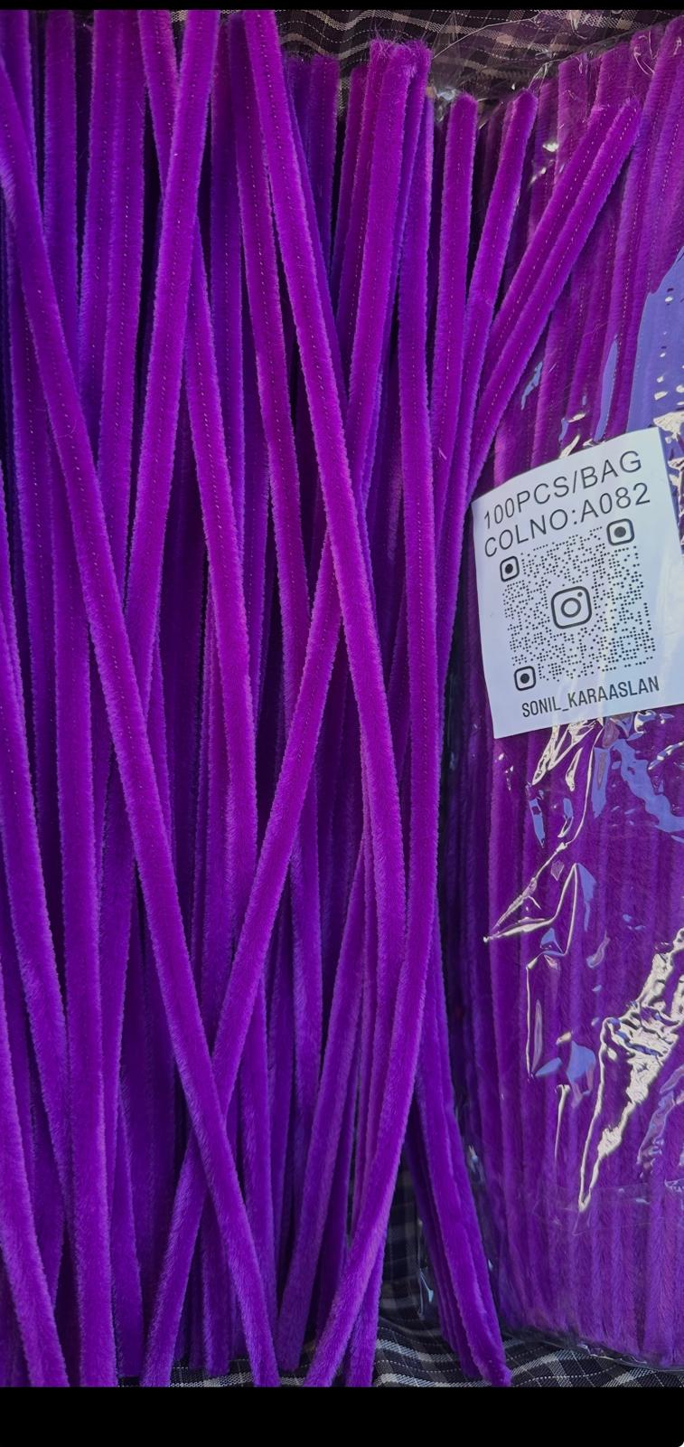 ŞÖNİL 100 LÜ MOR RENK KOD A082 30 CM -🛍️ YOĞUN TÜYLÜ HOBİ ÇUBUĞU TEL EL İŞİ 100 LÜ PAKET💐