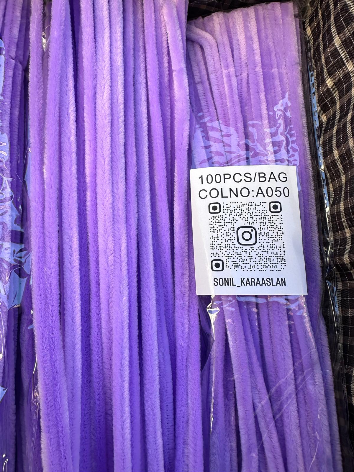 ŞÖNİL 100 LÜ LİLA RENK KOD A050 30 CM -🛍️ YOĞUN TÜYLÜ HOBİ ÇUBUĞU TEL EL İŞİ 100 LÜ PAKET💐