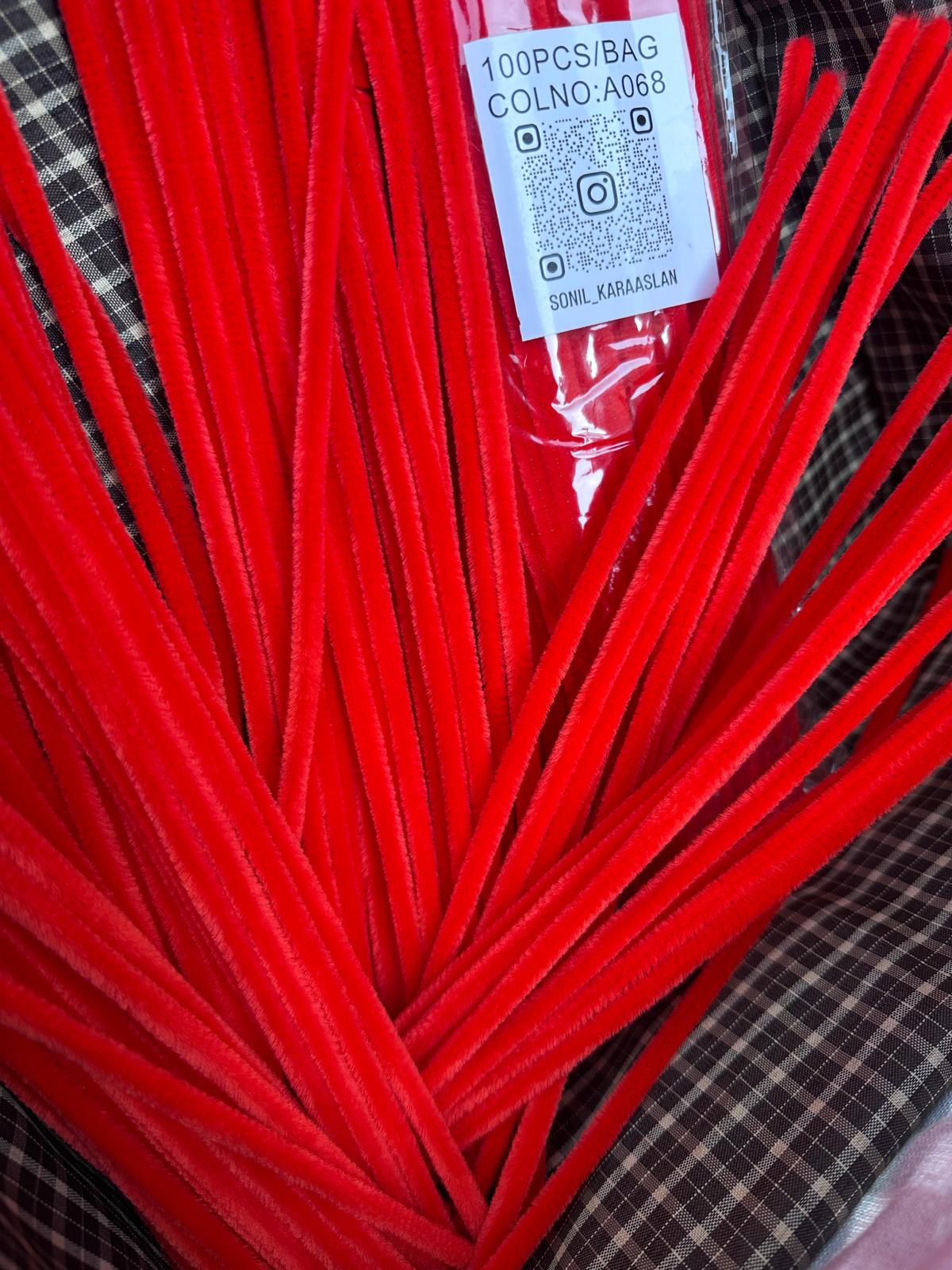 ŞÖNİL 100 LÜ NAR KIRMIZI RENK KOD A068 30 CM -🛍️ YOĞUN TÜYLÜ HOBİ ÇUBUĞU TEL EL İŞİ 100 LÜ PAKET💐