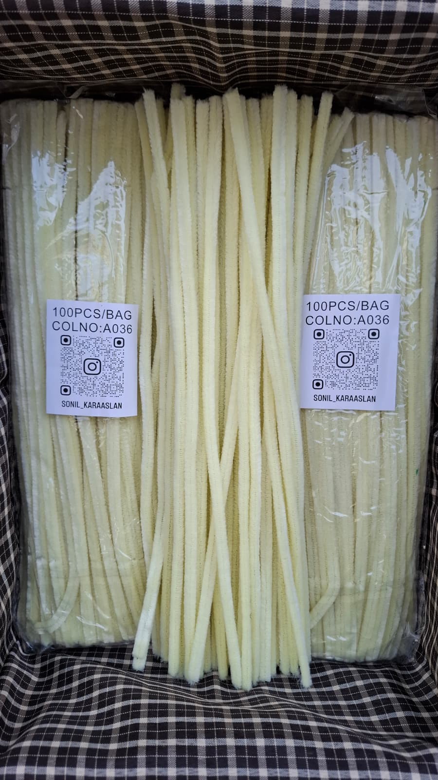 ŞÖNİL 100 LÜ KREM RENK KOD A036 30 CM -🛍️ YOĞUN TÜYLÜ HOBİ ÇUBUĞU TEL EL İŞİ 100 LÜ PAKET💐