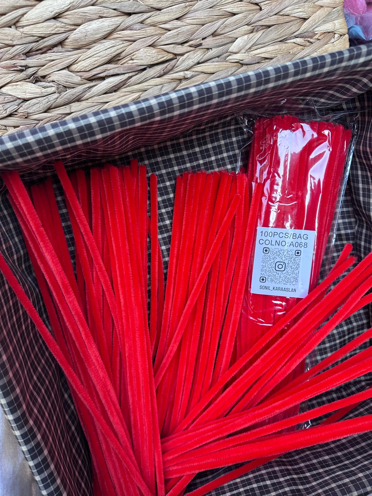 ŞÖNİL 100 LÜ NAR KIRMIZI RENK KOD A068 30 CM -🛍️ YOĞUN TÜYLÜ HOBİ ÇUBUĞU TEL EL İŞİ 100 LÜ PAKET💐