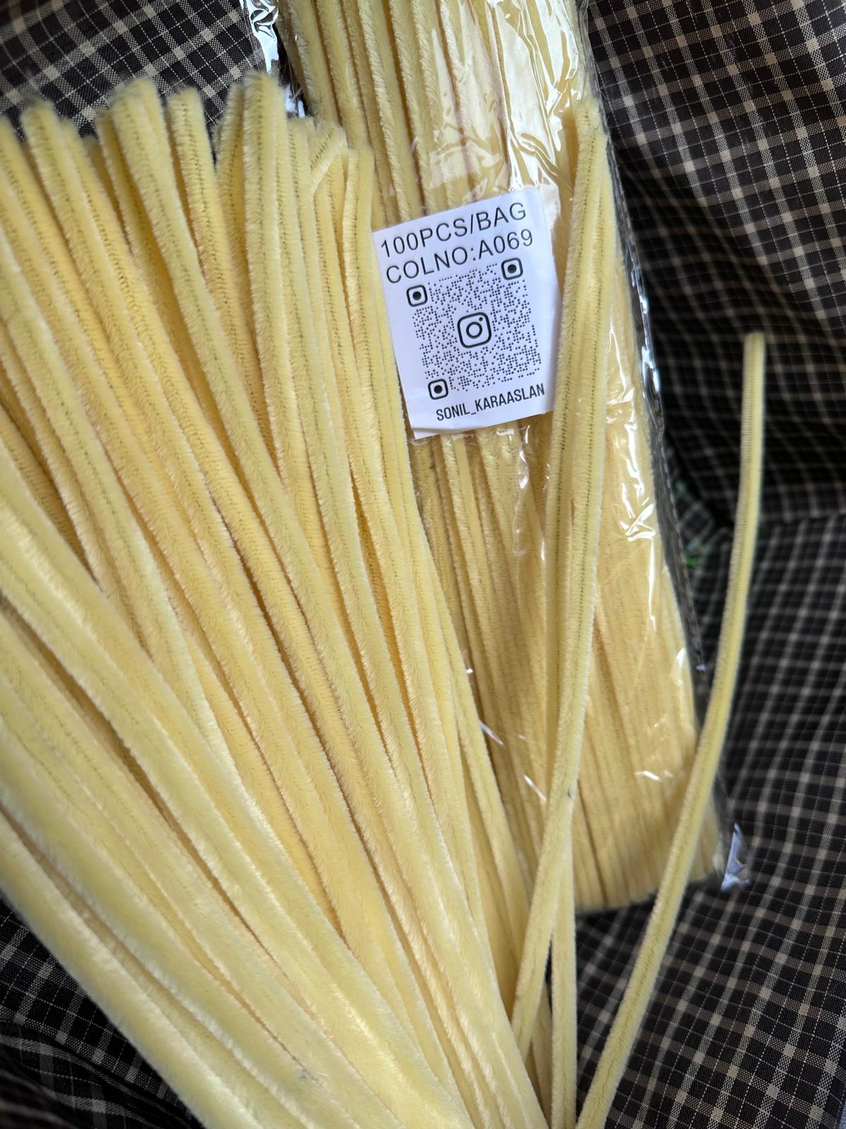 ŞÖNİL 100 LÜ KREM RENK KOD A069 30 CM -🛍️ YOĞUN TÜYLÜ HOBİ ÇUBUĞU TEL EL İŞİ 100 LÜ PAKET💐