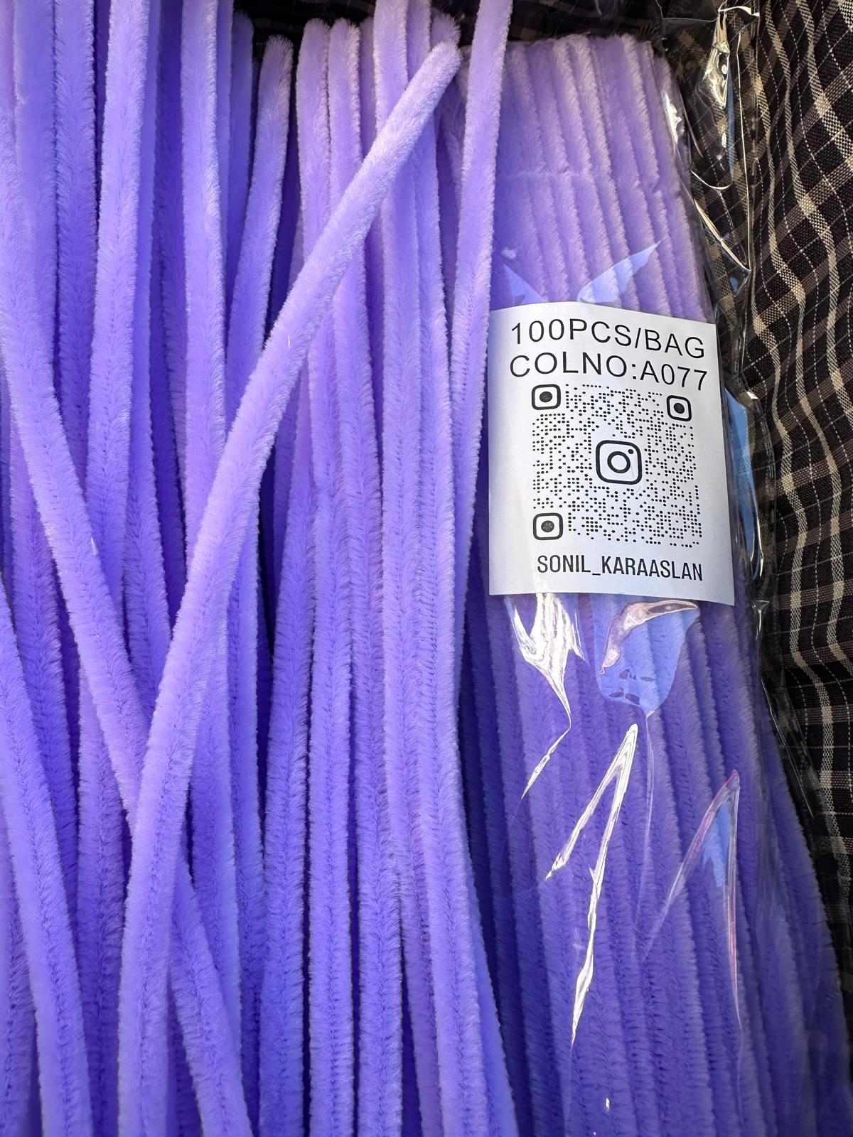 ŞÖNİL 100 LÜ MOR RENK KOD A077 30 CM -🛍️ YOĞUN TÜYLÜ HOBİ ÇUBUĞU TEL EL İŞİ 100 LÜ PAKET💐