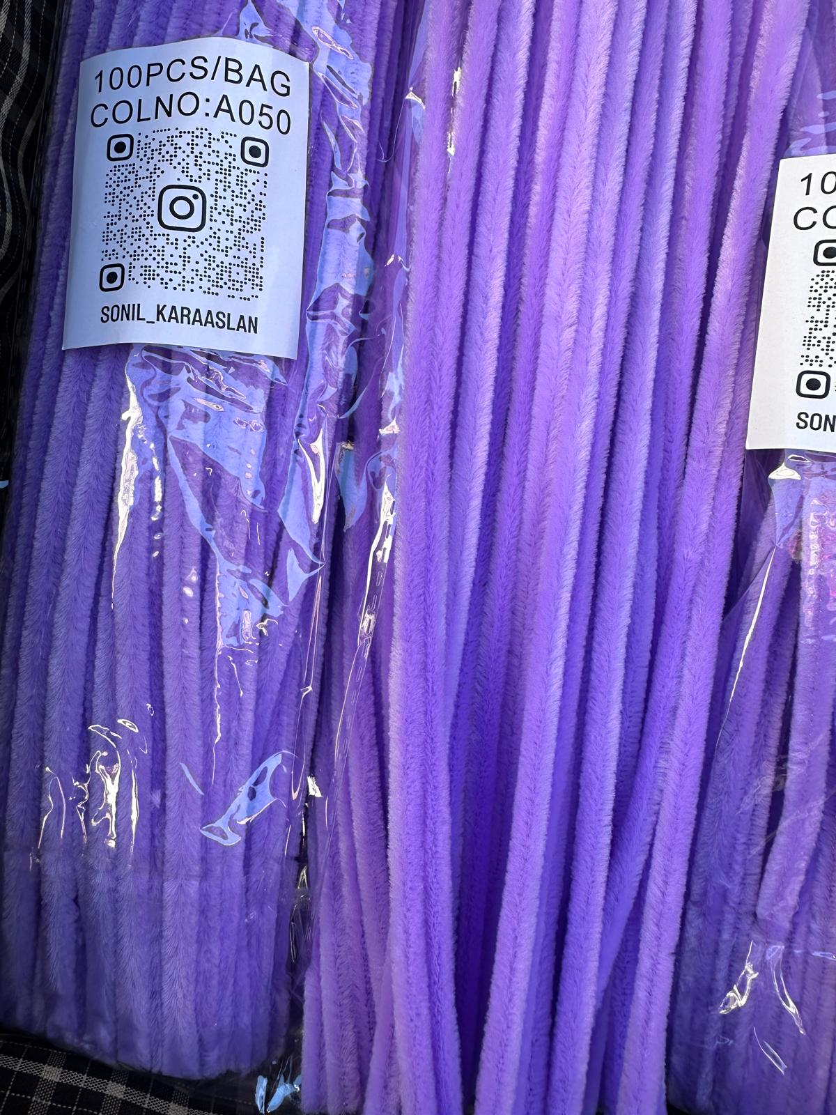 ŞÖNİL 100 LÜ LİLA RENK KOD A050 30 CM -🛍️ YOĞUN TÜYLÜ HOBİ ÇUBUĞU TEL EL İŞİ 100 LÜ PAKET💐