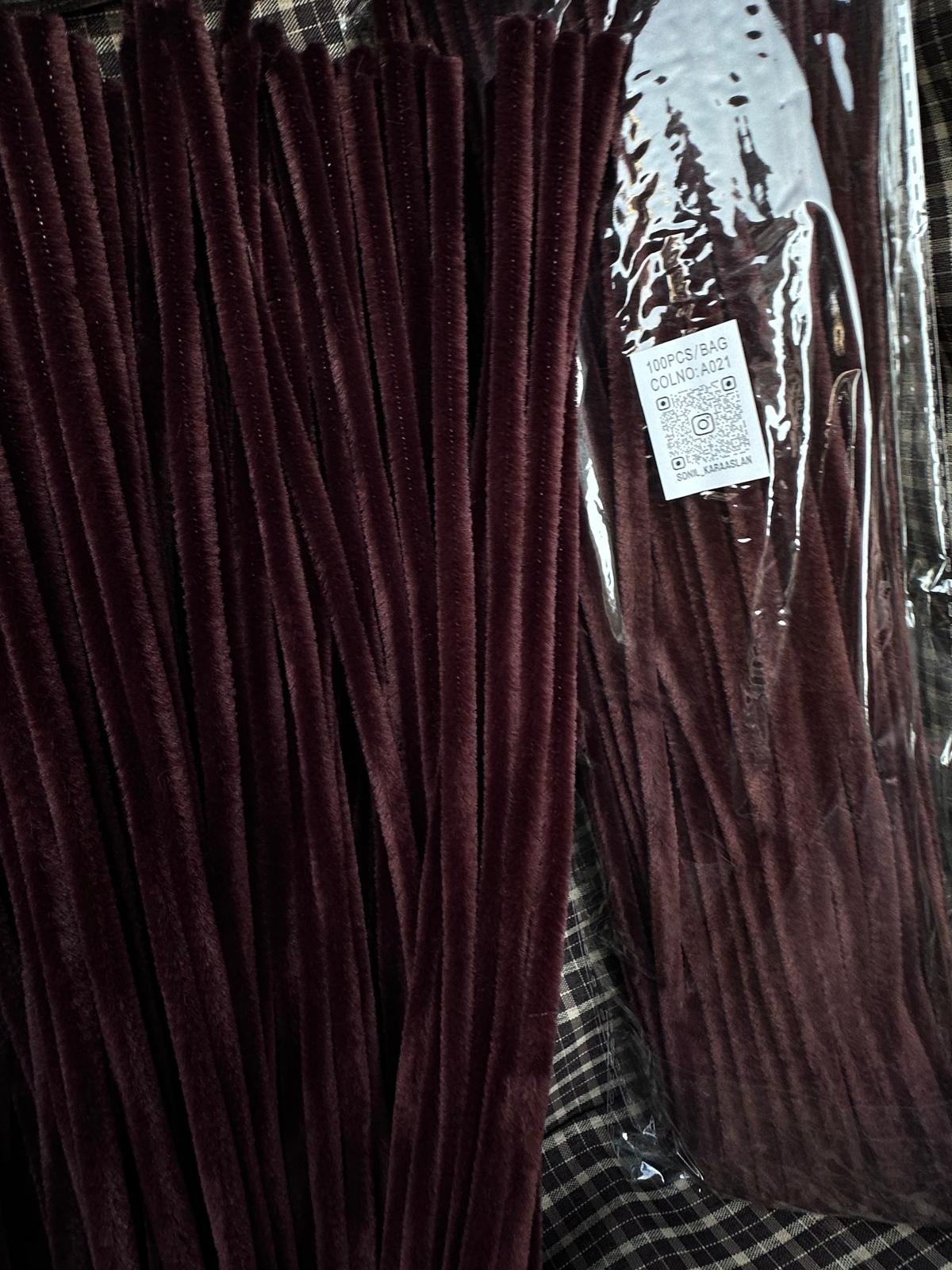 ŞÖNİL 100 LÜ ACI KAHVE RENK KOD A080 30 CM -🛍️ YOĞUN TÜYLÜ HOBİ ÇUBUĞU TEL EL İŞİ 100 LÜ PAKET💐