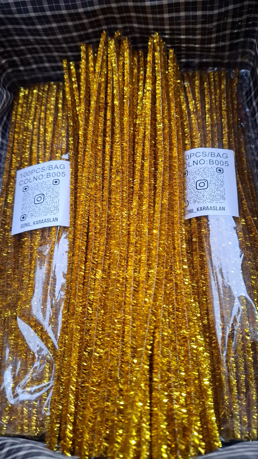 ŞÖNİL 100 LÜ GOLD ALTIN SİMLİ RENK KOD B005 30 CM -🛍️ YOĞUN TÜYLÜ TEL EL İŞİ 100 LÜ PAKET💐