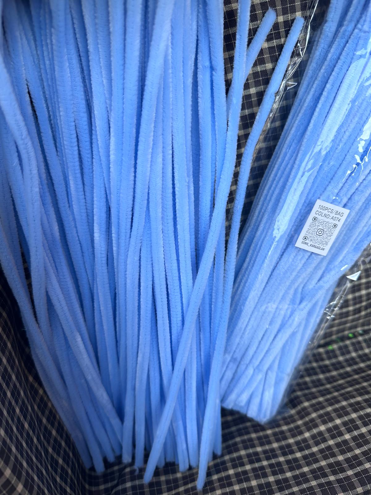 ŞÖNİL 100 LÜ MAVİ RENK KOD A074 30 CM -🛍️ YOĞUN TÜYLÜ HOBİ ÇUBUĞU TEL EL İŞİ 100 LÜ PAKET💐