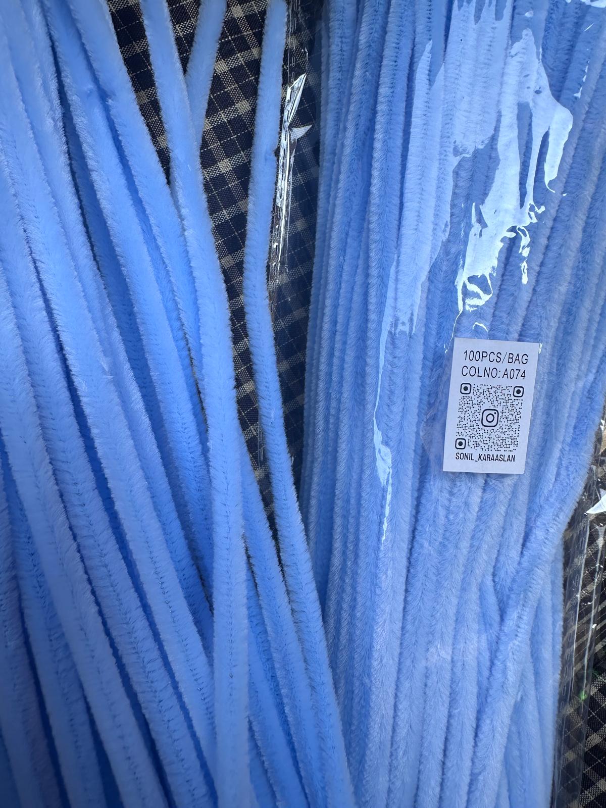 ŞÖNİL 100 LÜ MAVİ RENK KOD A074 30 CM -🛍️ YOĞUN TÜYLÜ HOBİ ÇUBUĞU TEL EL İŞİ 100 LÜ PAKET💐