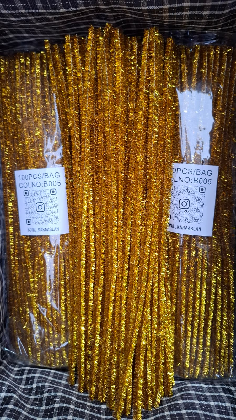 ŞÖNİL 100 LÜ GOLD ALTIN SİMLİ RENK KOD B005 30 CM -🛍️ YOĞUN TÜYLÜ TEL EL İŞİ 100 LÜ PAKET💐