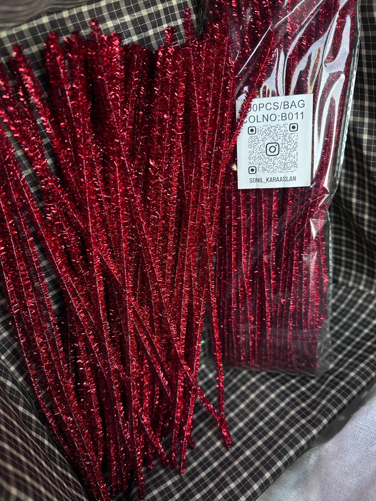 ŞÖNİL 100 LÜ SİMLİ KIRMIZI RENK KOD B011 30 CM -🛍️ YOĞUN TÜYLÜ HOBİ ÇUBUĞU EL İŞİ 100 LÜ PAKET💐