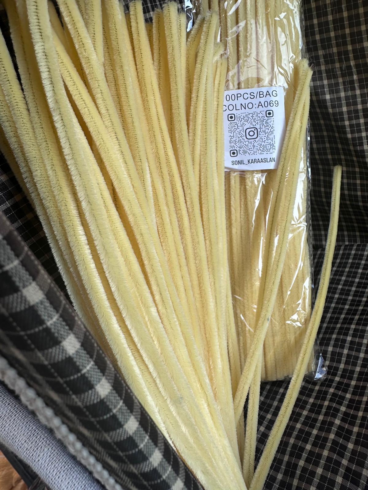 ŞÖNİL 100 LÜ KREM RENK KOD A069 30 CM -🛍️ YOĞUN TÜYLÜ HOBİ ÇUBUĞU TEL EL İŞİ 100 LÜ PAKET💐