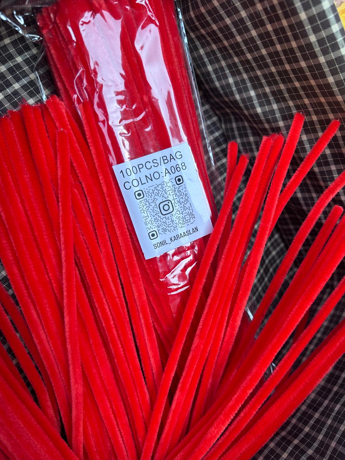 ŞÖNİL 100 LÜ NAR KIRMIZI RENK KOD A068 30 CM -🛍️ YOĞUN TÜYLÜ HOBİ ÇUBUĞU TEL EL İŞİ 100 LÜ PAKET💐