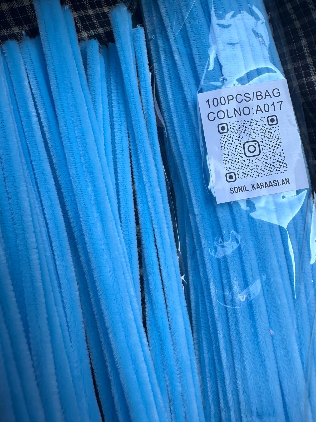 ŞÖNİL 100 LÜ MAVİ RENK KOD A017 30 CM -🛍️ YOĞUN TÜYLÜ HOBİ ÇUBUĞU TEL EL İŞİ 100 LÜ PAKET💐