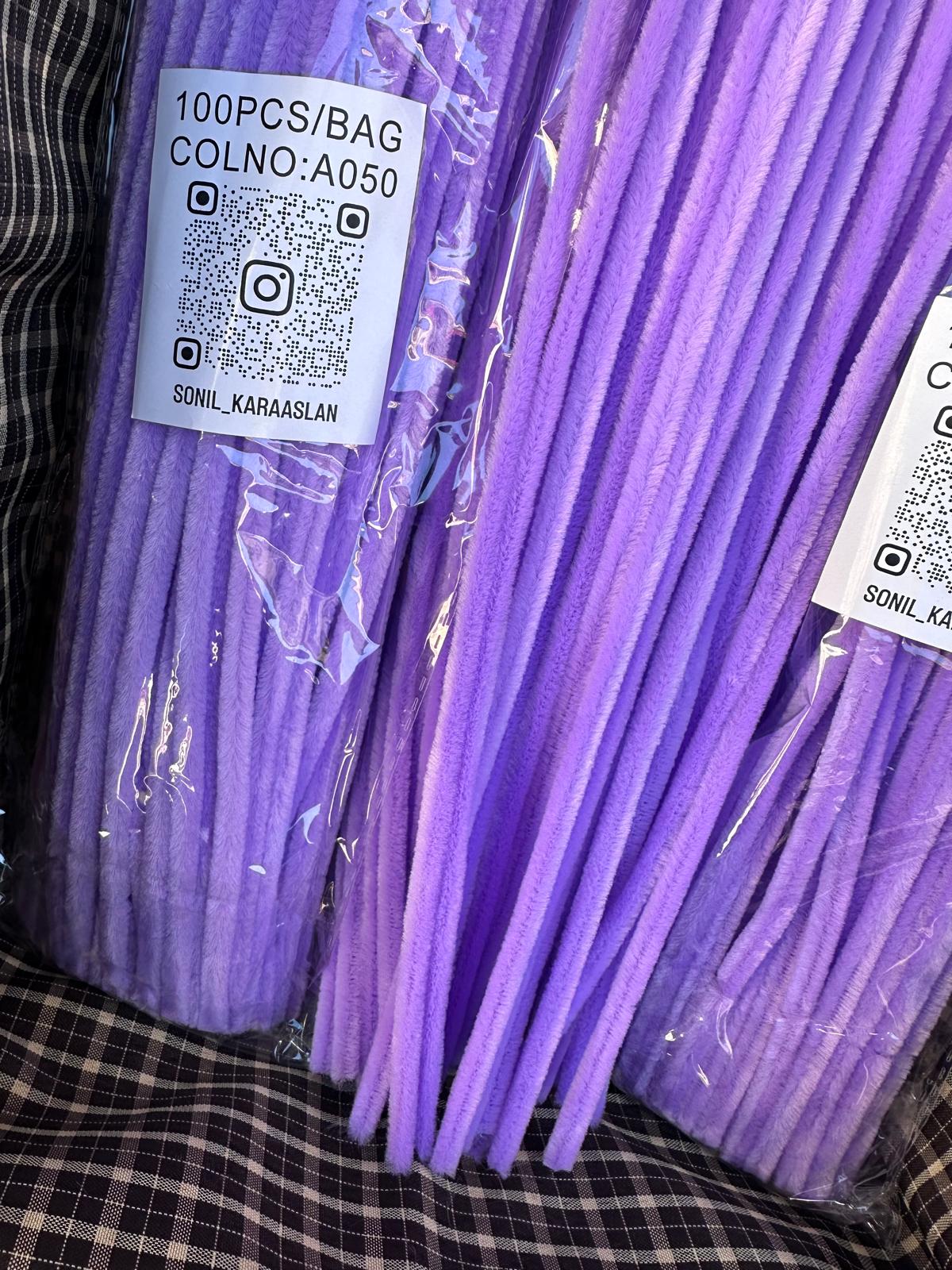 ŞÖNİL 100 LÜ LİLA RENK KOD A050 30 CM -🛍️ YOĞUN TÜYLÜ HOBİ ÇUBUĞU TEL EL İŞİ 100 LÜ PAKET💐