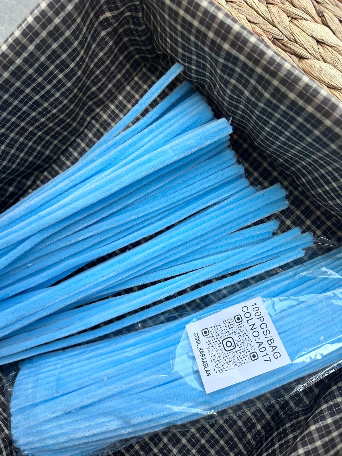 ŞÖNİL 100 LÜ MAVİ RENK KOD A017 30 CM -🛍️ YOĞUN TÜYLÜ HOBİ ÇUBUĞU TEL EL İŞİ 100 LÜ PAKET💐