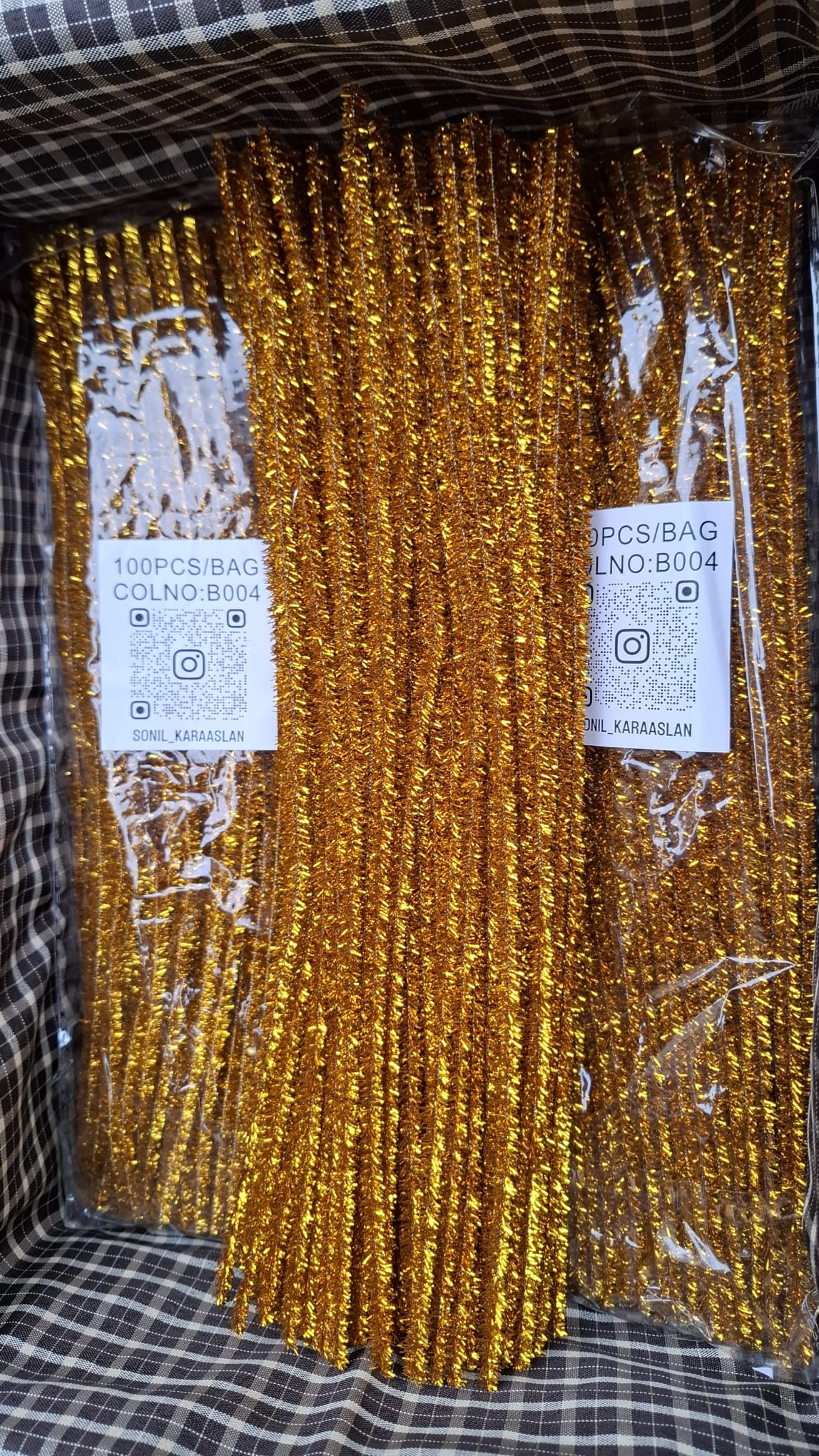 RENK KOD B004 ŞÖNİL 100 LÜ GOLD SİMLİ 30 CM -🛍️ YOĞUN TÜYLÜ HOBİ ÇUBUĞU TEL EL İŞİ 100 LÜ PAKET💐