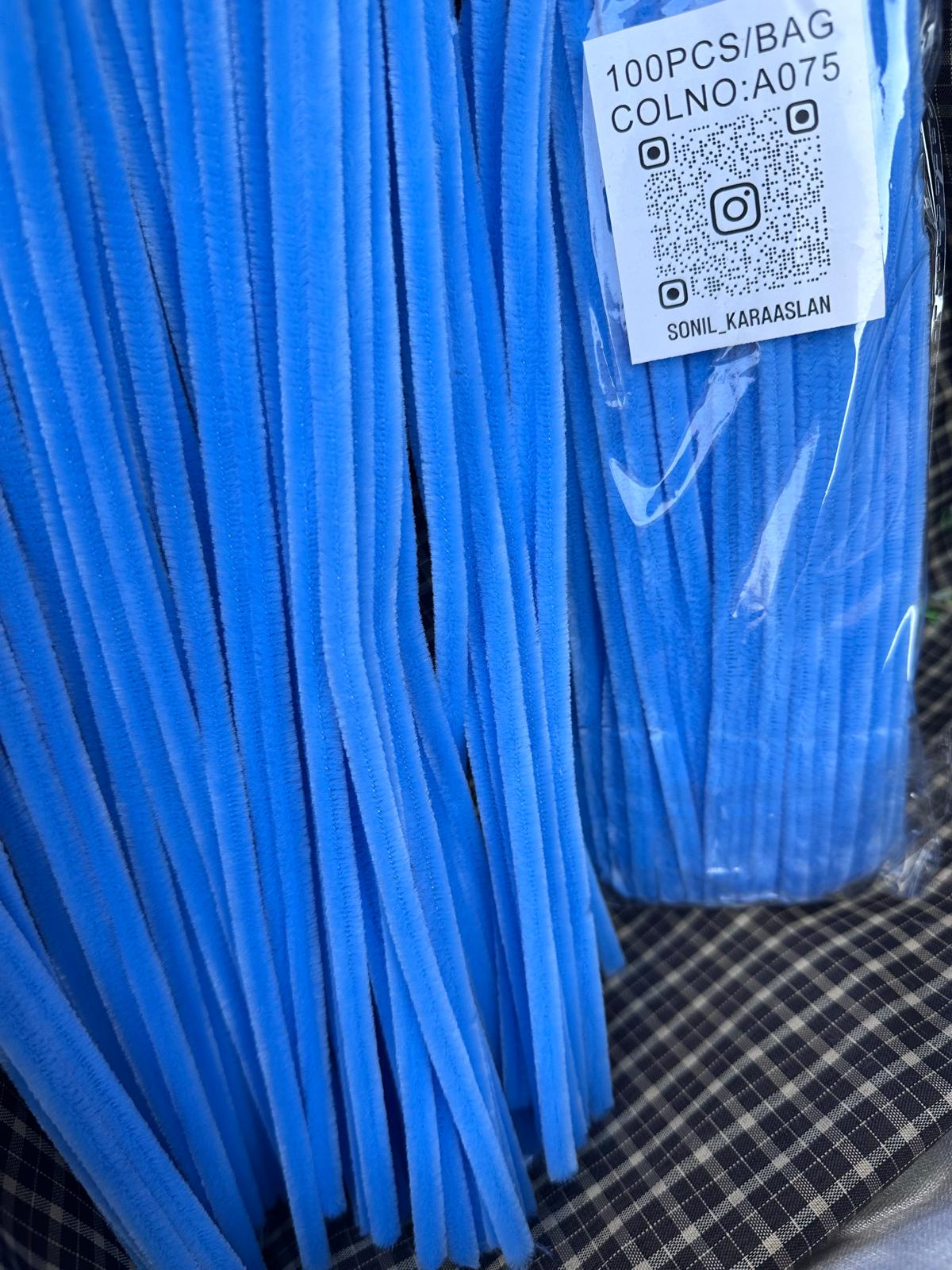 ŞÖNİL 100 LÜ MAVİ RENK KOD A075 30 CM -🛍️ YOĞUN TÜYLÜ HOBİ ÇUBUĞU TEL EL İŞİ 100 LÜ PAKET💐