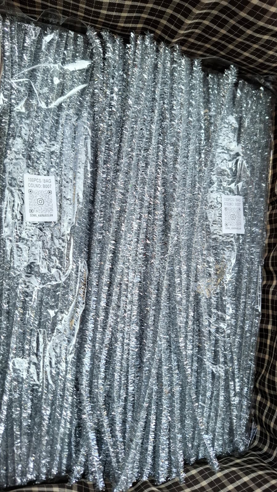 Gümüş Simli Renk Şönil RENK KOD B007 🌸Tel, El İşi, DIY Çiçek Yapım Teli, 1 Paket 100 Adet, - 30 Cm