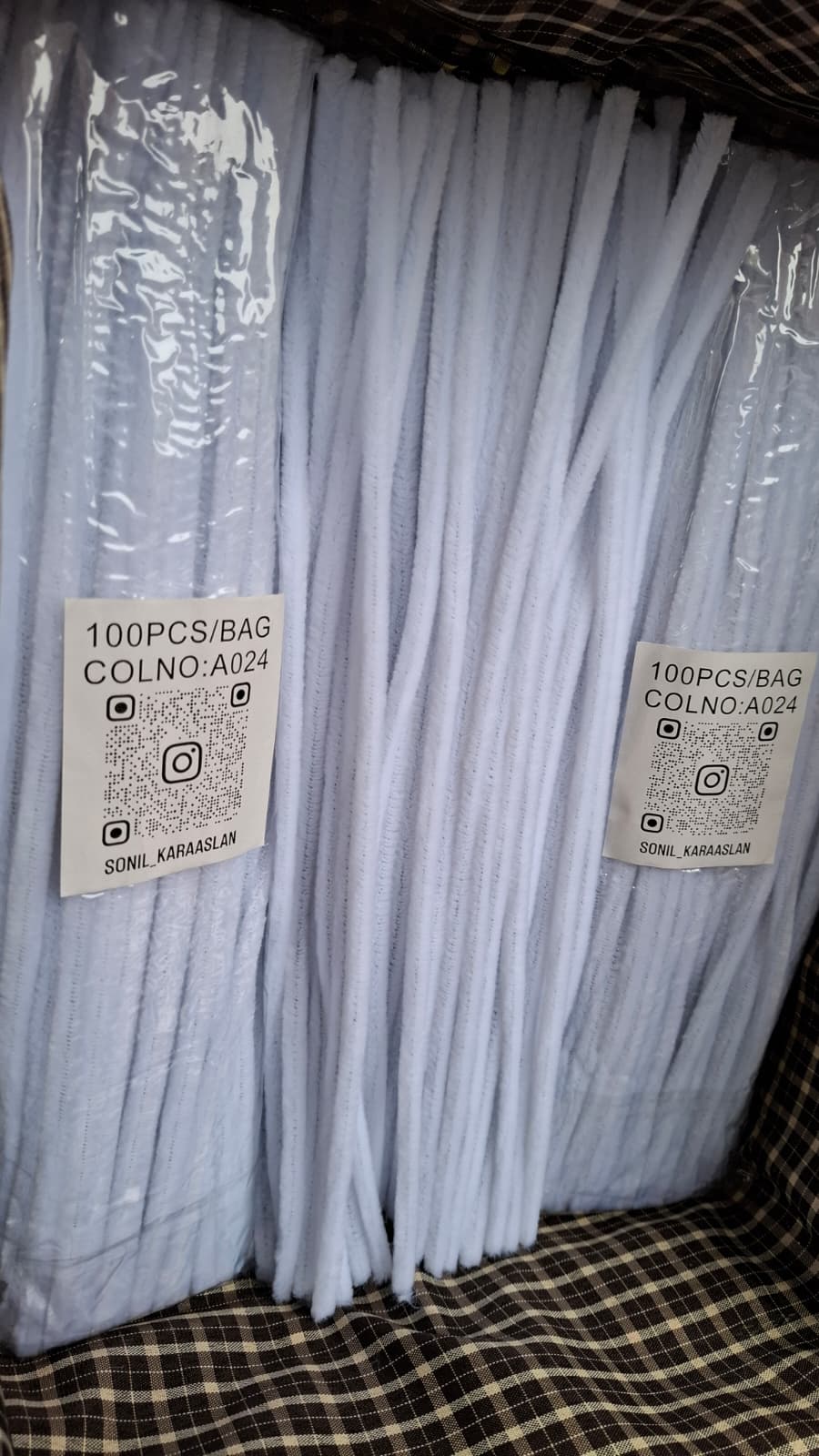 A024 Beyaz Şönil DIY Tüylü Hobi Çubuğu - 100'lü Paket(CHENİLLE) 🌹🌸💐