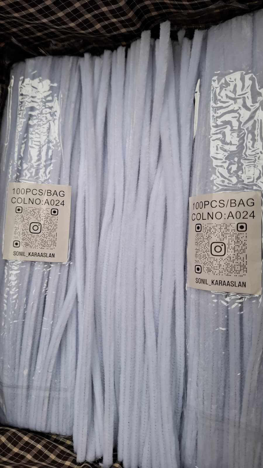 A024 Beyaz Şönil DIY Tüylü Hobi Çubuğu - 100'lü Paket(CHENİLLE) 🌹🌸💐