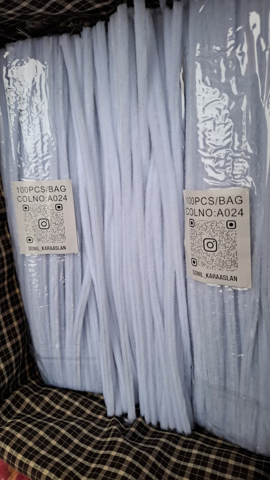 A024 Beyaz Şönil DIY Tüylü Hobi Çubuğu - 100'lü Paket(CHENİLLE) 🌹🌸💐