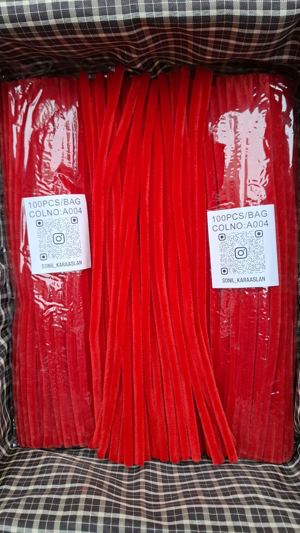 30 cm A004 Kırmızı Şönil RENK KOD A004 Tüylü Hobi Çubuğu - 100'lü Paket 🌸🌷🌹