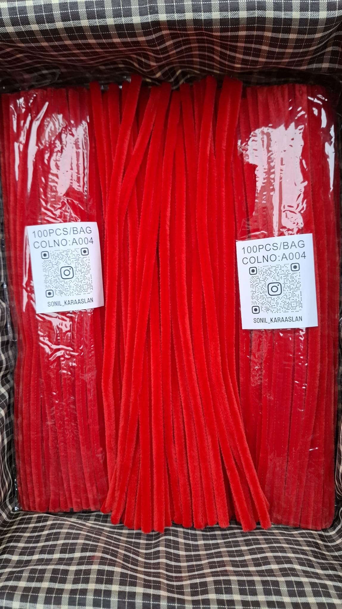 30 cm A004 Kırmızı Şönil RENK KOD A004 Tüylü Hobi Çubuğu - 100'lü Paket 🌸🌷🌹
