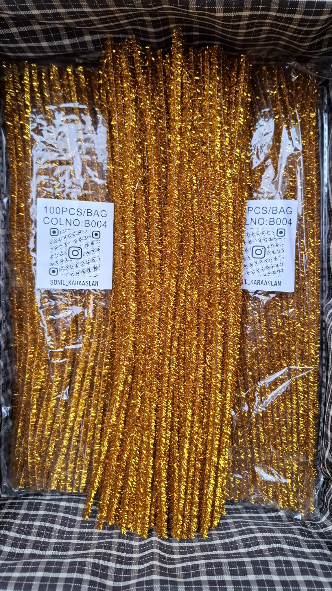 RENK KOD B004 ŞÖNİL 100 LÜ GOLD SİMLİ 30 CM -🛍️ YOĞUN TÜYLÜ HOBİ ÇUBUĞU TEL EL İŞİ 100 LÜ PAKET💐