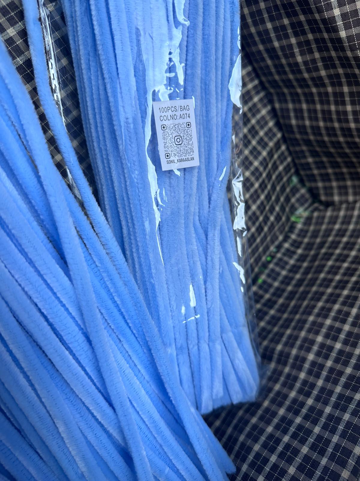 ŞÖNİL 100 LÜ MAVİ RENK KOD A074 30 CM -🛍️ YOĞUN TÜYLÜ HOBİ ÇUBUĞU TEL EL İŞİ 100 LÜ PAKET💐