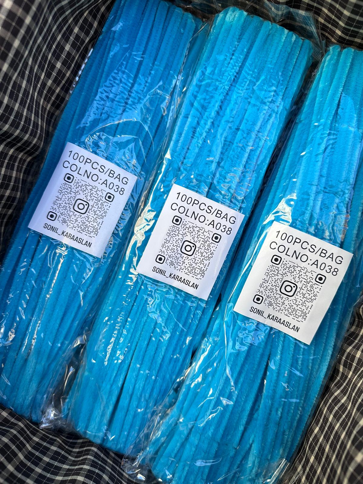 ŞÖNİL 100 LÜ MAVİ RENK KOD A038 30 CM -🛍️ YOĞUN TÜYLÜ HOBİ ÇUBUĞU TEL EL İŞİ 100 LÜ PAKET💐