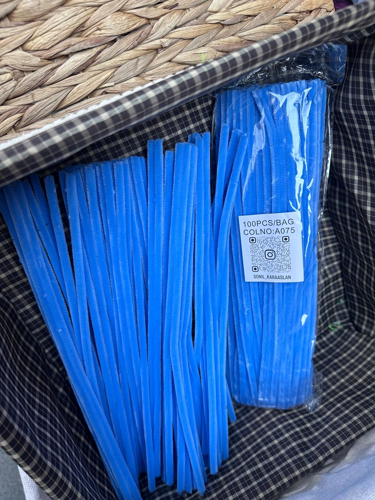 ŞÖNİL 100 LÜ MAVİ RENK KOD A075 30 CM -🛍️ YOĞUN TÜYLÜ HOBİ ÇUBUĞU TEL EL İŞİ 100 LÜ PAKET💐