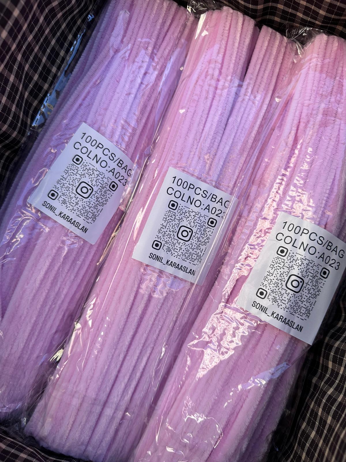ŞÖNİL 100 LÜ PEMBE RENK KOD A023 30 CM -🛍️ YOĞUN TÜYLÜ HOBİ ÇUBUĞU TEL EL İŞİ 100 LÜ PAKET💐
