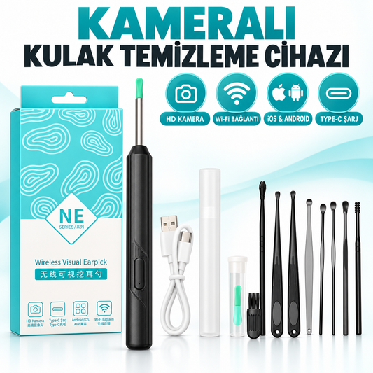 Kameralı Kulak Temizleme Cihazı – Wi-Fi HD Kamera, iOS & Android Uyumlu
