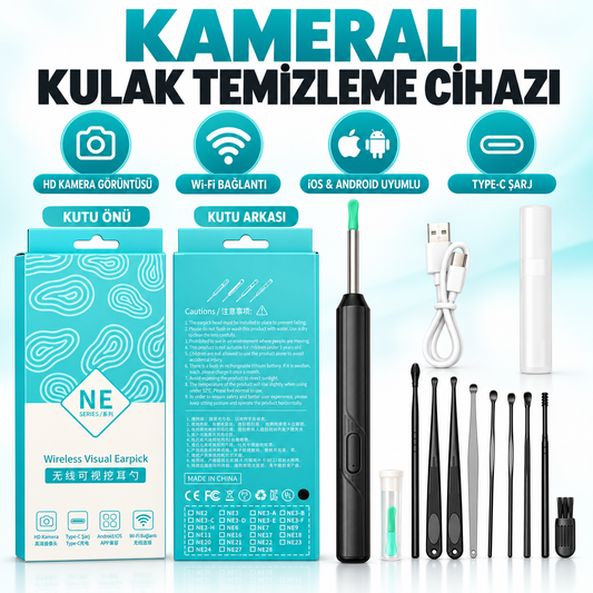 Kameralı Kulak Temizleme Cihazı – Wi-Fi HD Kamera, iOS & Android Uyumlu
