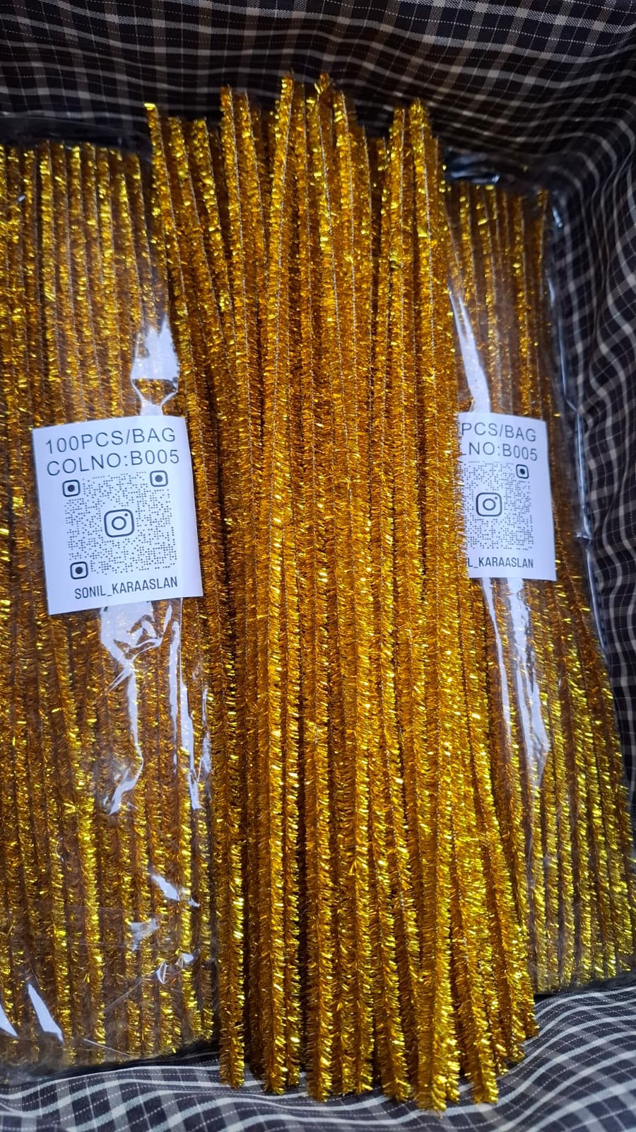 ŞÖNİL 100 LÜ GOLD ALTIN SİMLİ RENK KOD B005 30 CM -🛍️ YOĞUN TÜYLÜ TEL EL İŞİ 100 LÜ PAKET💐