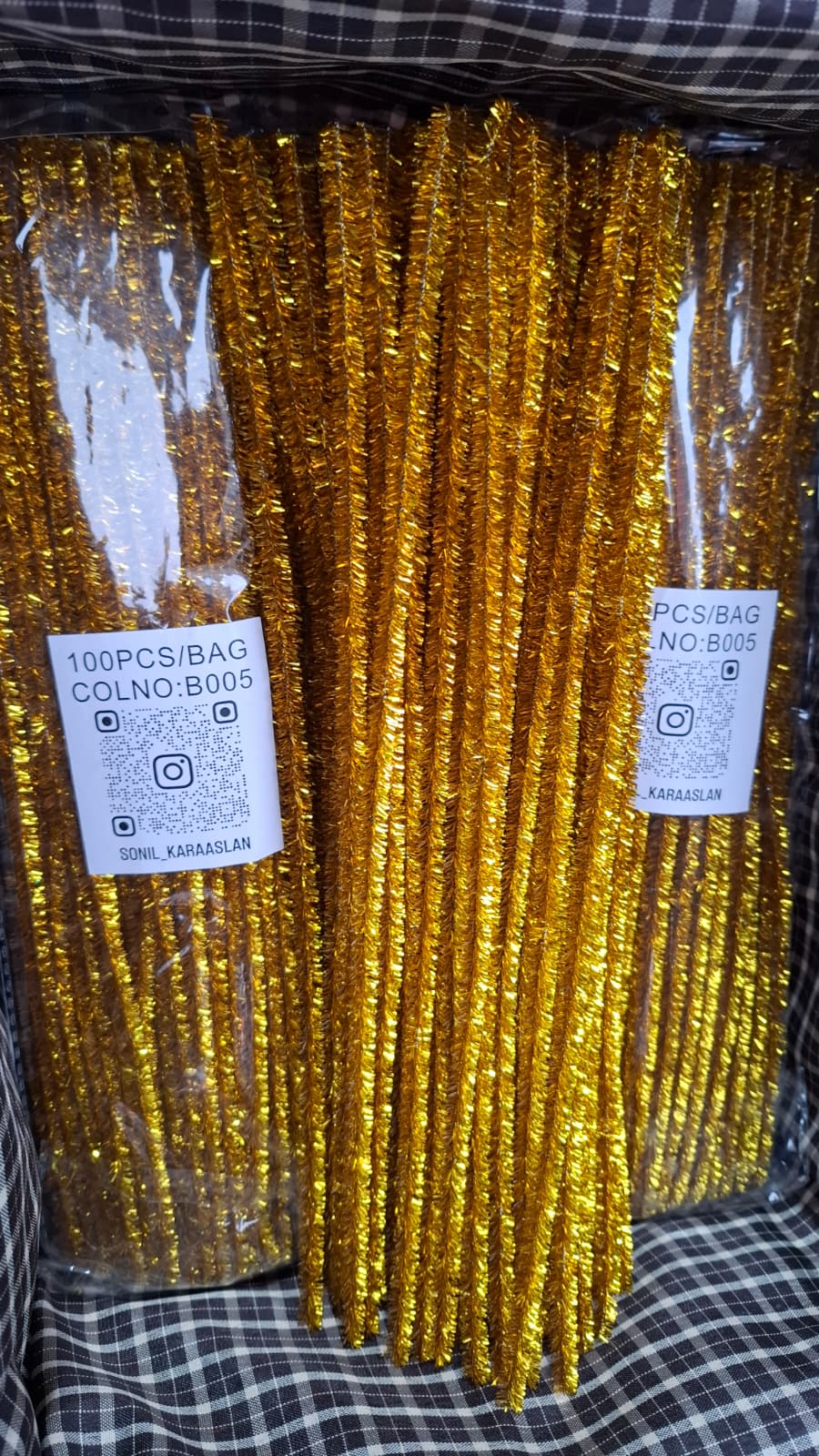 ŞÖNİL 100 LÜ GOLD ALTIN SİMLİ RENK KOD B005 30 CM -🛍️ YOĞUN TÜYLÜ TEL EL İŞİ 100 LÜ PAKET💐