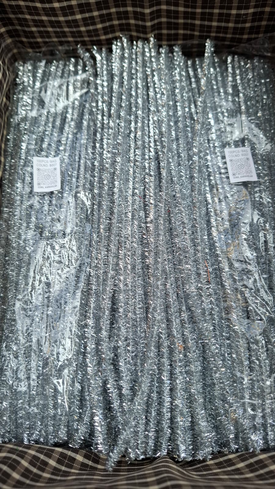 Gümüş Simli Renk Şönil RENK KOD B007 🌸Tel, El İşi, DIY Çiçek Yapım Teli, 1 Paket 100 Adet, - 30 Cm