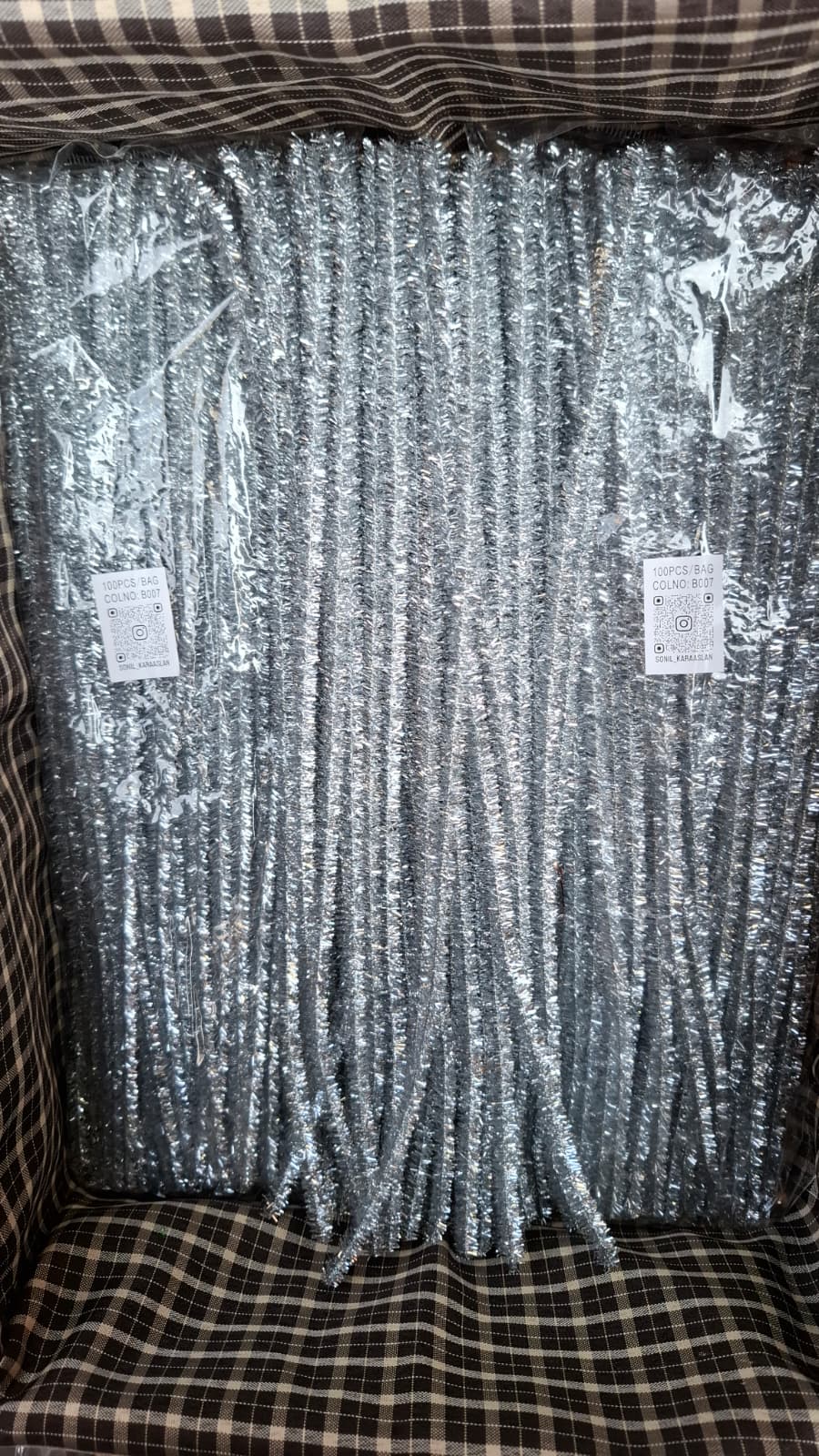 Gümüş Simli Renk Şönil RENK KOD B007 🌸Tel, El İşi, DIY Çiçek Yapım Teli, 1 Paket 100 Adet, - 30 Cm