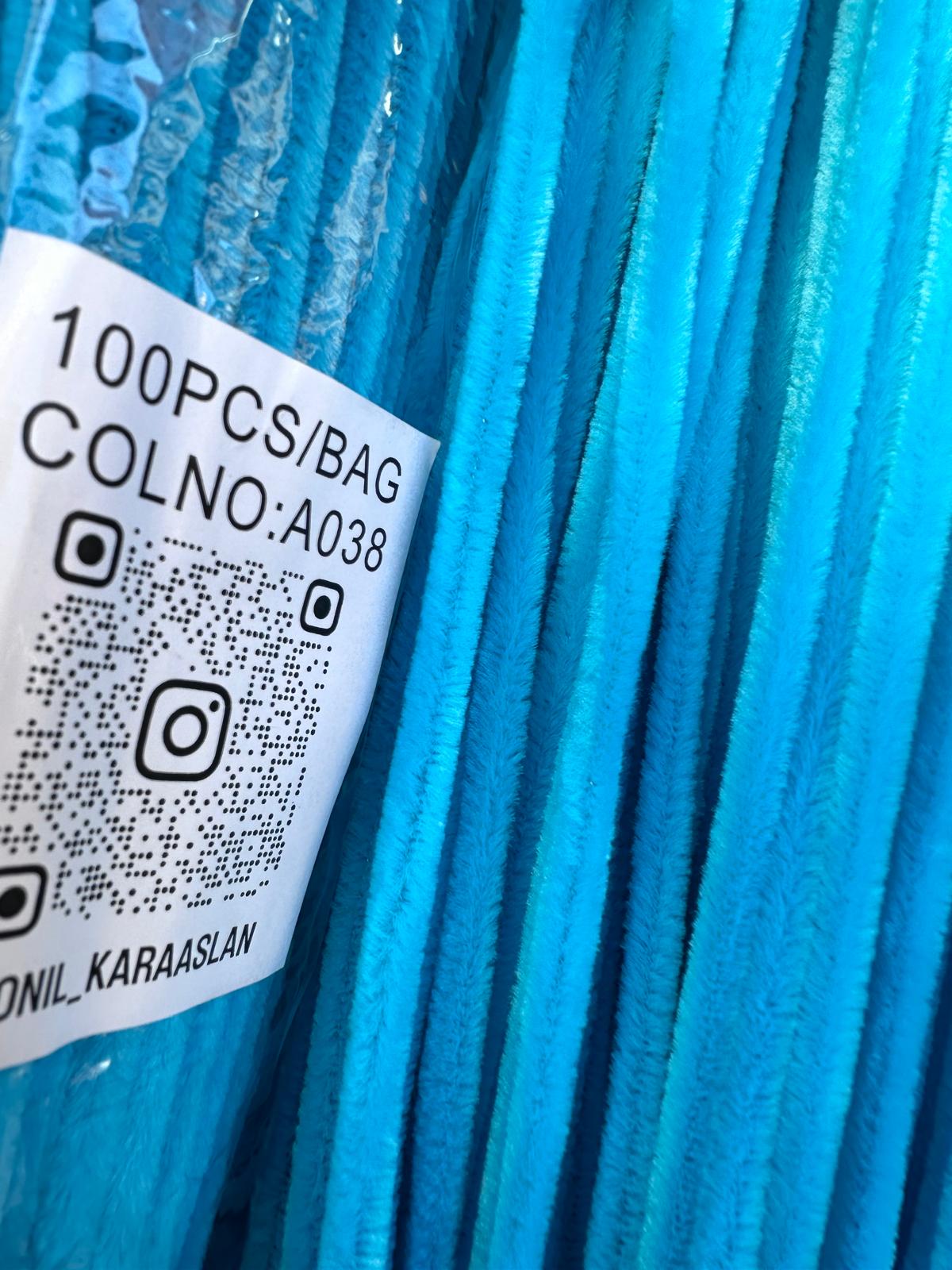 ŞÖNİL 100 LÜ MAVİ RENK KOD A038 30 CM -🛍️ YOĞUN TÜYLÜ HOBİ ÇUBUĞU TEL EL İŞİ 100 LÜ PAKET💐