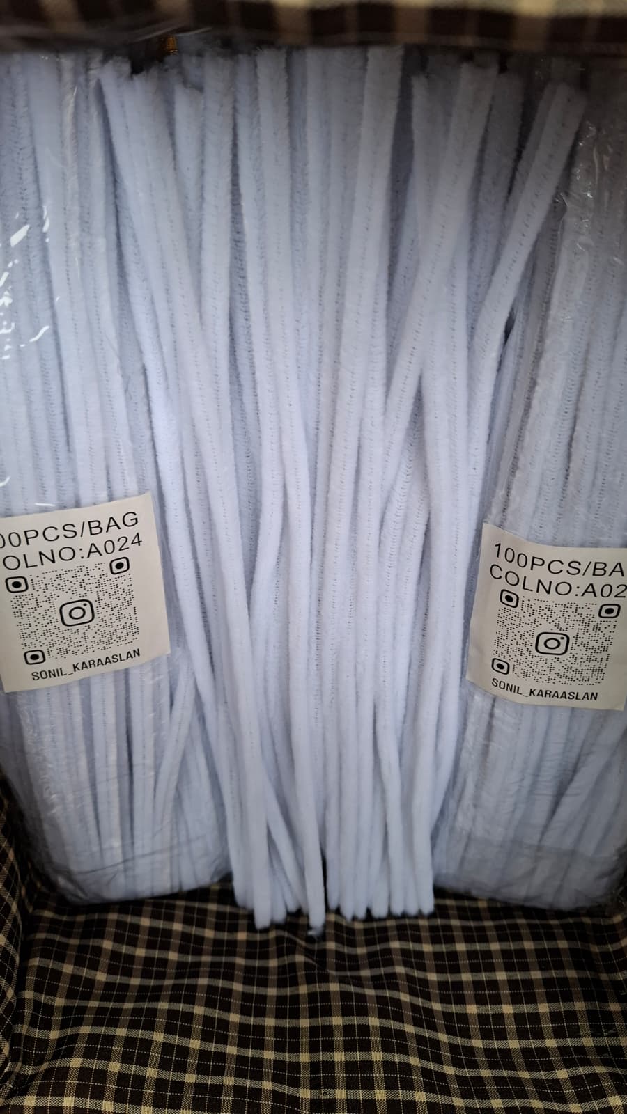 A024 Beyaz Şönil DIY Tüylü Hobi Çubuğu - 100'lü Paket(CHENİLLE) 🌹🌸💐